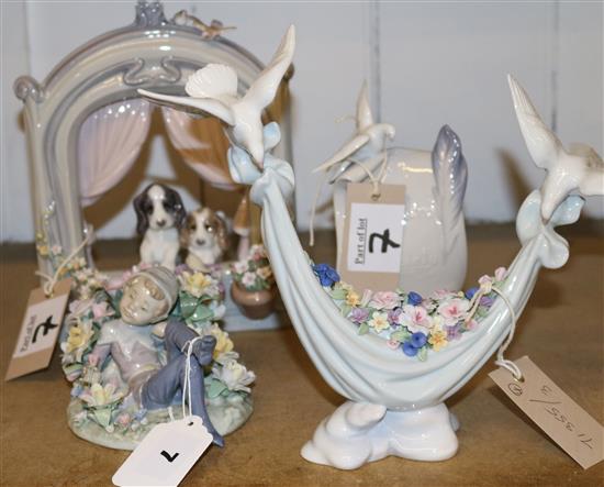 4 Lladro Figs:  Leprechaun, Petals of Peace, Please come home & Society dove plaque